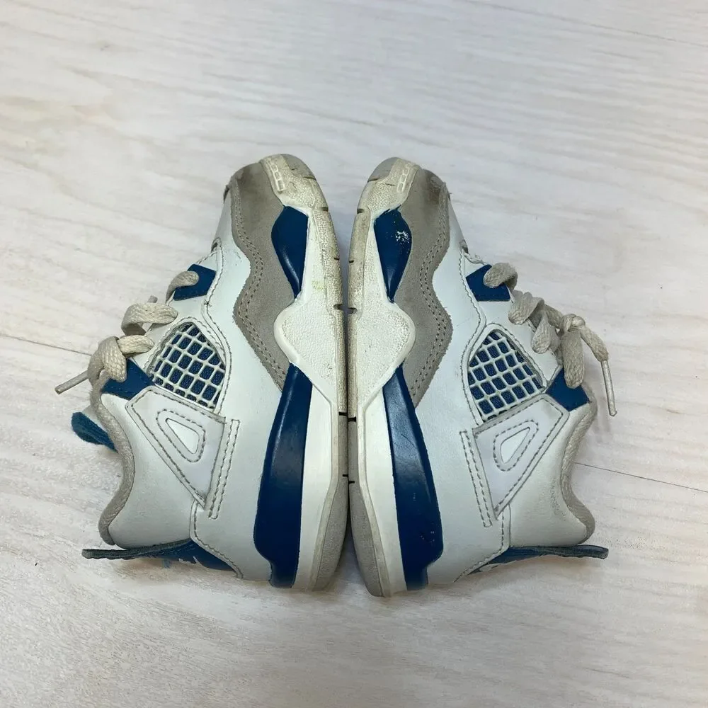Nike Air Jordan 4 Retro Sneakers Toddlers Size 7C White Military‎ Blue Comfort